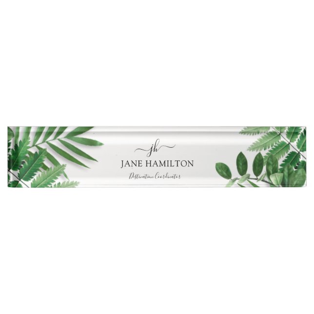 Tropical Greenery Monogram Desk Name Plate (Front)