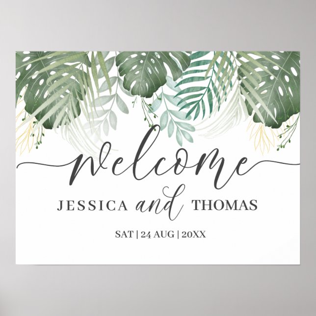  Tropical Greenery Monstera Calligraphy Wedding  F Poster (Front)