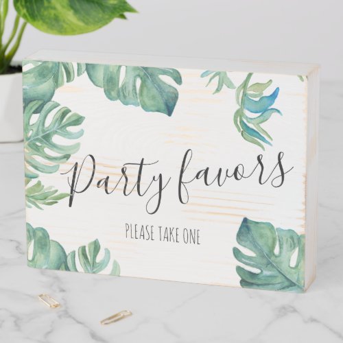 Tropical Greenery Monstera Palm Leaves Wooden Box Sign