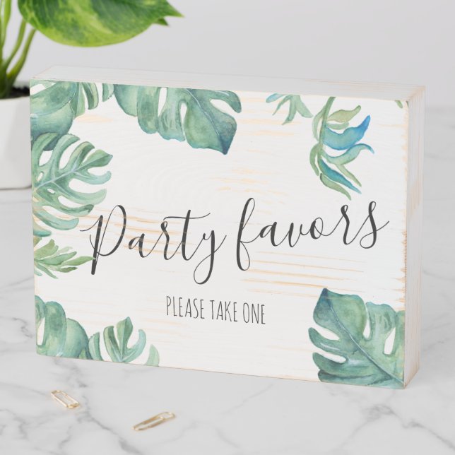 Tropical Greenery Monstera Palm Leaves Wooden Box Sign (In Situ Horizontal)