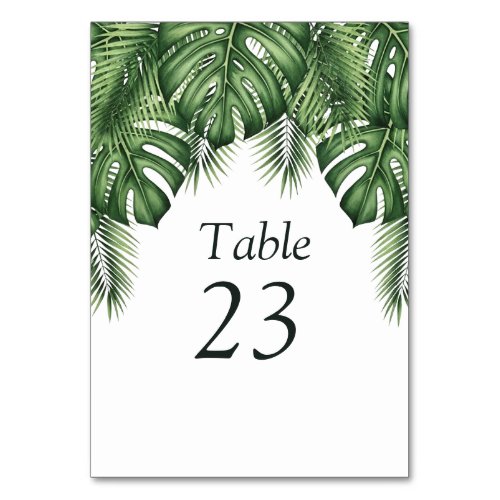 Tropical Greenery Monstera Wedding Table Number