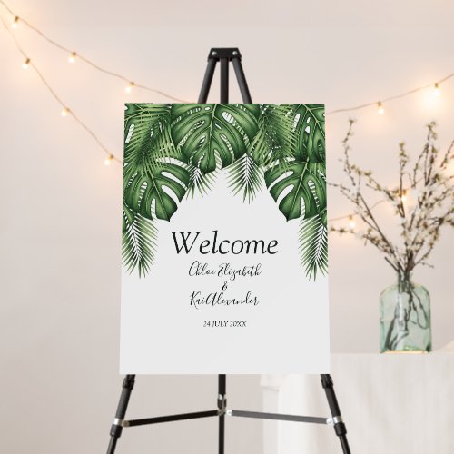 Tropical Greenery Monstera Wedding Welcome Sign