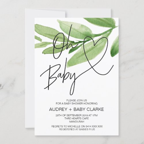 Tropical Greenery Oh Baby Girl Shower Invitation