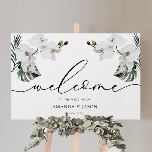 Tropical Greenery Orchids Wedding Welcome Sign