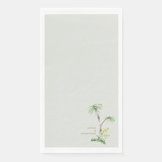 Tropical Greenery Pale Sage Custom Names Paper Guest Towels (Front)