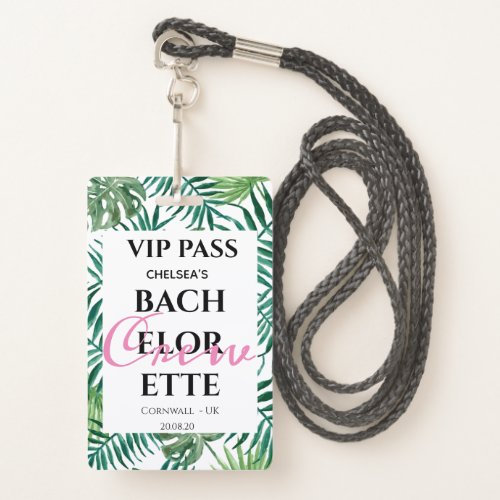 Tropical Greenery Palm Bachelorette Party VIP PASS Badge