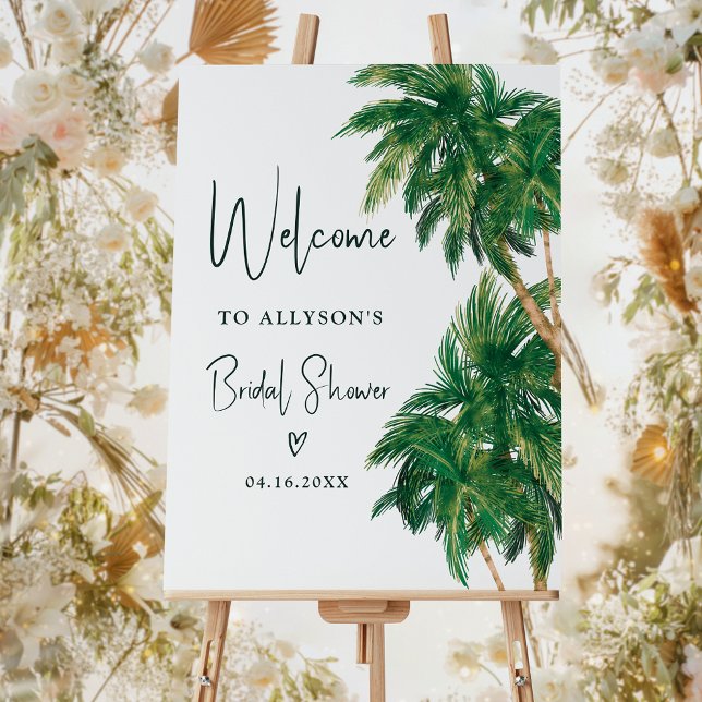 Tropical greenery palm bridal shower welcome foam board (Creator Uploaded)