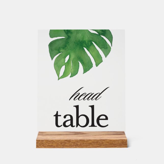 Tropical Greenery Palm Head Table Acrylic Sign (Front)