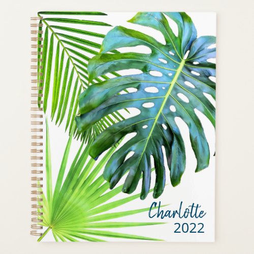 Tropical Greenery Palm Leaves Calligraphy Monogram Planner