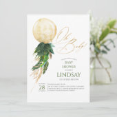 Tropical Greenery Palm Leaves Gold Balloon Oh Baby Invitation (Standing Front)