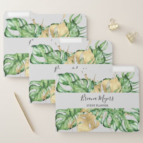 Tropical Greenery Palm Leaves Gold Sand File Folder