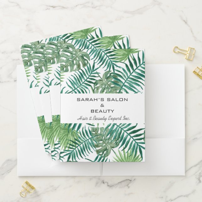 Tropical Greenery Palm Leaves Name  Pocket Folder (In Situ)