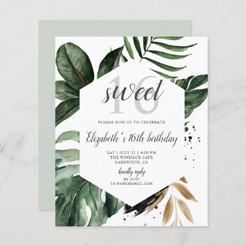 Tropical Greenery Palm Leaves Sweet 16 Birthday