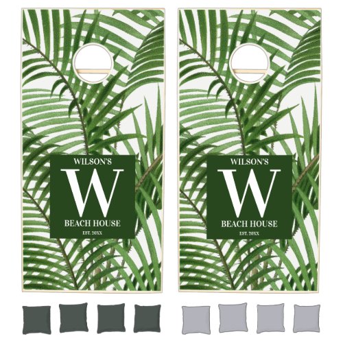 Tropical Greenery Palm Tree Family Beach House  Cornhole Set