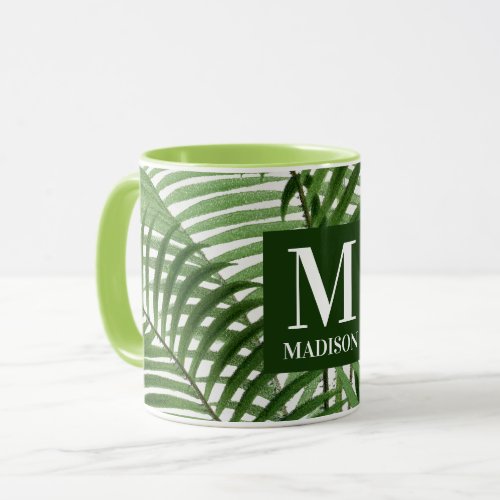 Tropical Greenery Palm Tree Monogrammed Mug