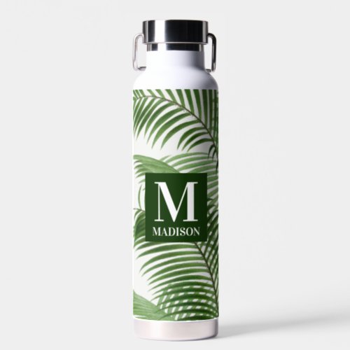 Tropical Greenery Palm Tree Monogrammed Water Bottle