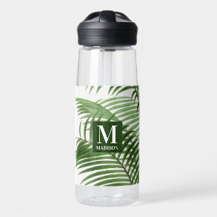 Tropical Greenery Palm Tree Monogrammed Water Bottle