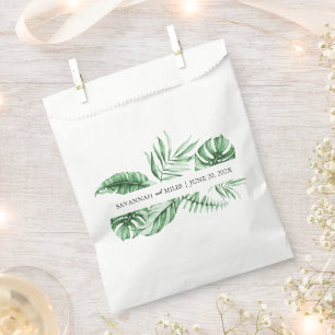 Tropical Greenery Palm Wedding Monogram Favor Bag