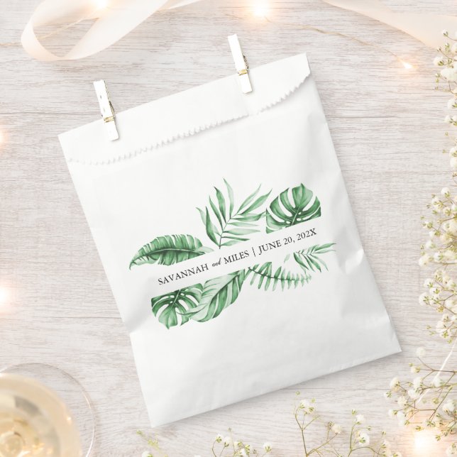 Tropical Greenery Palm Wedding Monogram Favor Bag (Clipped)