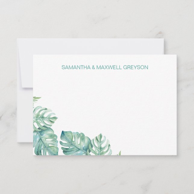 Tropical Greenery Personalized Stationery Note Card (Front)