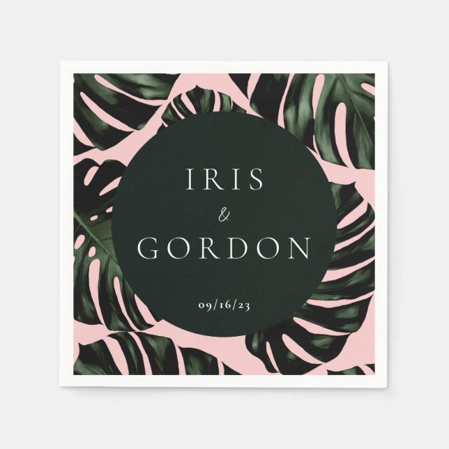 Tropical Greenery Personalized Wedding Napkins (Front)