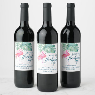 Tropical Greenery Pink Flamingo Wine Label