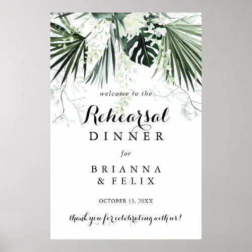 Tropical Greenery Rehearsal Dinner Welcome Sign