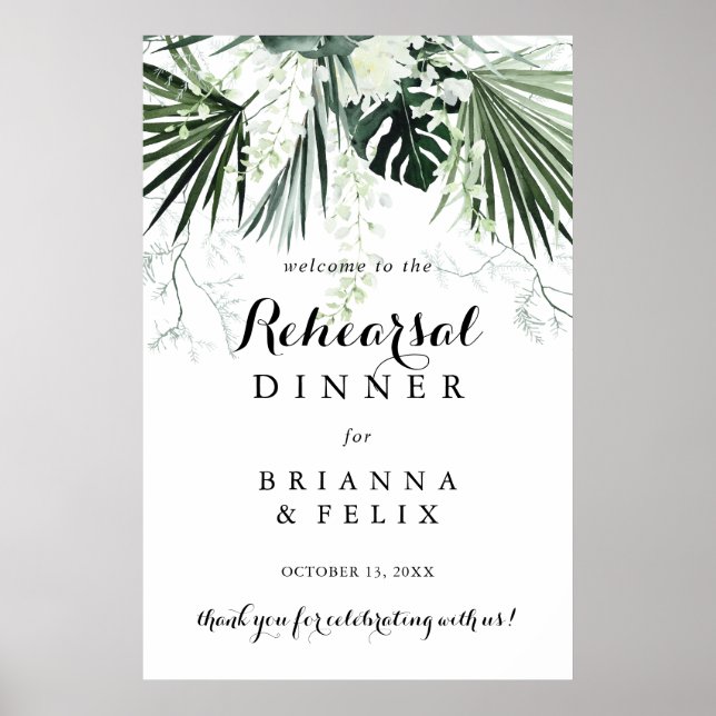 Tropical Greenery Rehearsal Dinner Welcome Sign (Front)