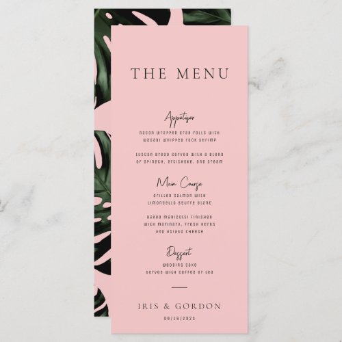 Tropical Greenery Rose Destination Wedding Menu