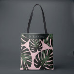 Tropical Greenery Rose Green Bridesmaid Name Tote Bag<br><div class="desc">This chic rose emerald tote bag with monstera leaves design is great for destination,  tropical or beach weddings.</div>