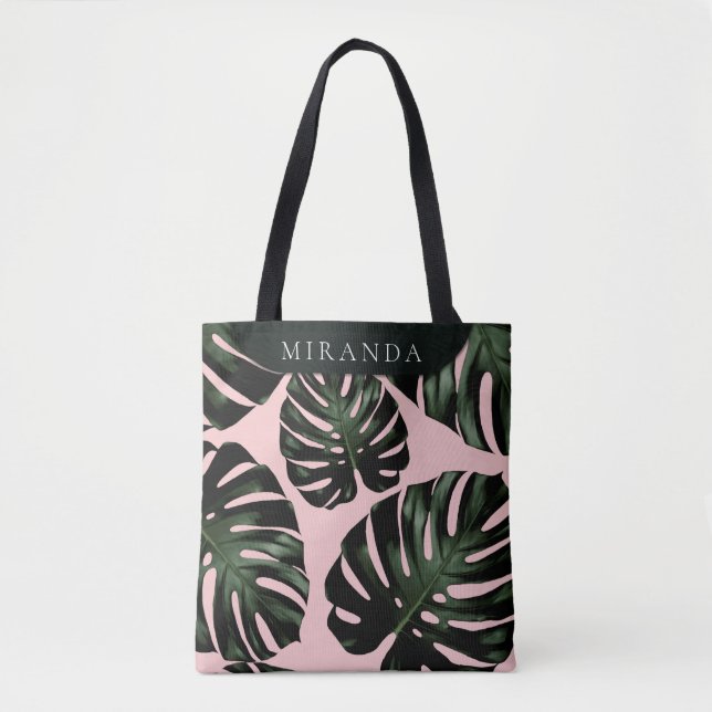 Tropical Greenery Rose Green Bridesmaid Name Tote Bag (Front)
