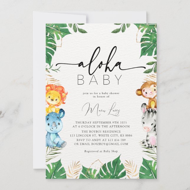 Tropical Greenery Safari Baby Shower Invitation (Front)