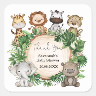 Tropical Greenery Safari Jungle Baby Animals Favor Square Sticker
