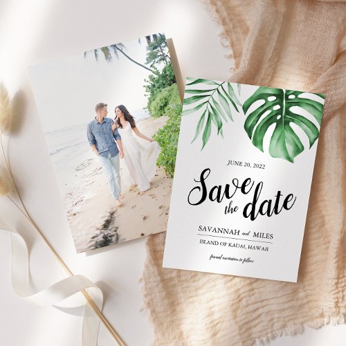 Tropical Greenery Save the Date photo card
