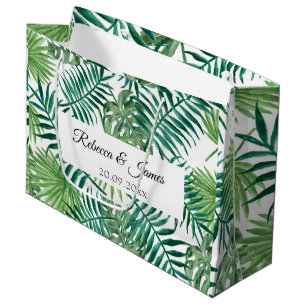 Tropical Greenery Script Name Beach Wedding Large Gift Bag