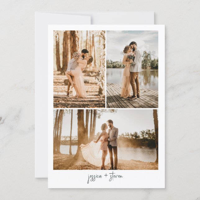 Discover Tropical greenery script palm tree 3 photo wedding invitation