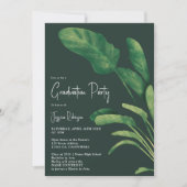 Tropical greenery script plant 3 photos graduation invitation (Front)