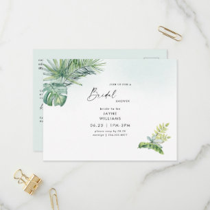 Tropical Greenery Sea Glass Bridal Shower Invitation Postcard