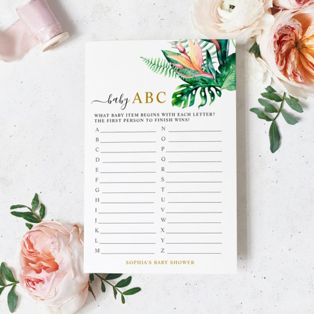 Tropical Greenery Shower Baby ABC Game Card (Creator Uploaded)