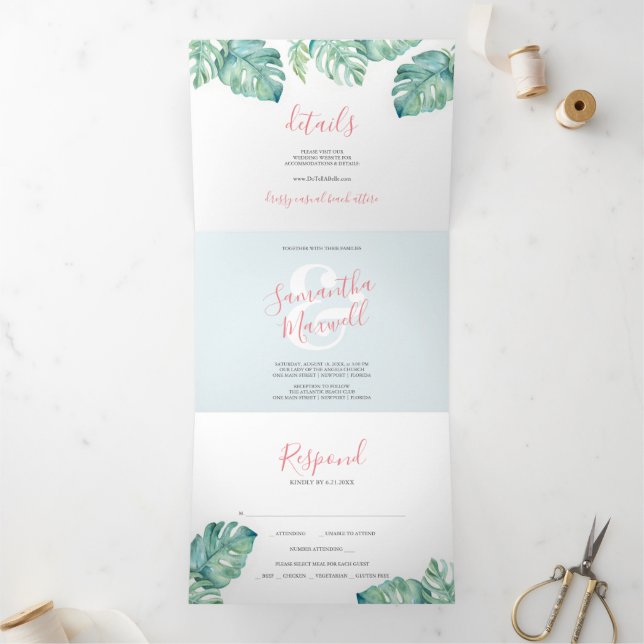Tropical Greenery Trifold Wedding Invitation (Inside)