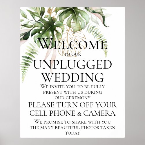 Tropical Greenery Unplugged Wedding Ceremony Poster