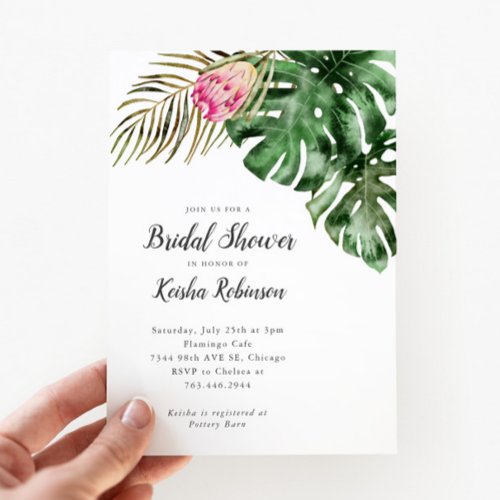 Tropical Greenery Watercolor Bridal Shower Invitation