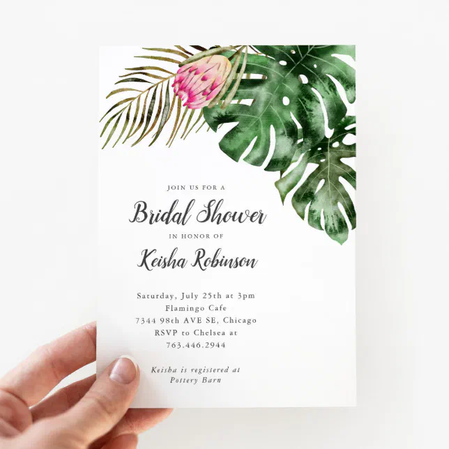 Tropical Greenery Watercolor Bridal Shower Invitation | Zazzle