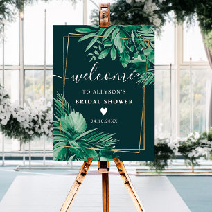 Tropical greenery watercolor bridal shower welcome foam board