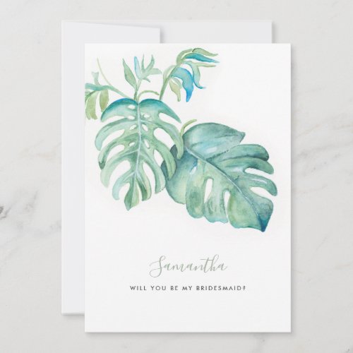 Tropical Greenery Watercolor Bridesmaid Cards