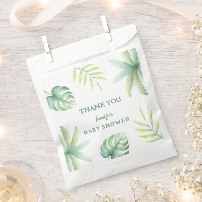 Tropical Greenery Watercolor Green Baby Shower Favor Bag (Clipped)