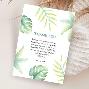 Tropical Greenery Watercolor Green Baby Shower Thank You Card