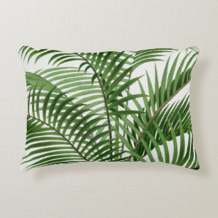 Tropical Greenery Watercolor Palm Tree Leaves Accent Pillow