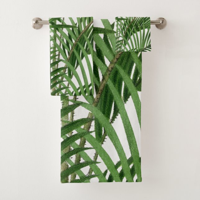 Tropical Greenery Watercolor Palm Tree Leaves Bath Towel Set (Insitu)
