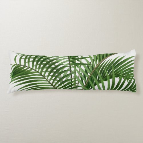 Tropical Greenery Watercolor Palm Tree Leaves Body Pillow